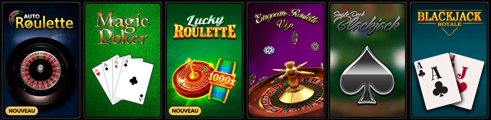 Jeux de table du Spinsy Casino incluant blackjack et roulette