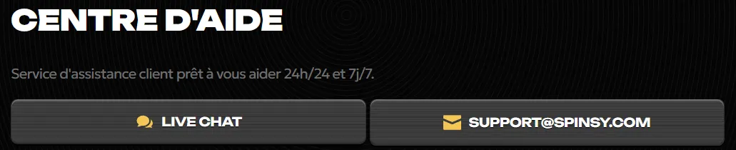 Service client du Spinsy Casino disponible 24/7 pour assistance